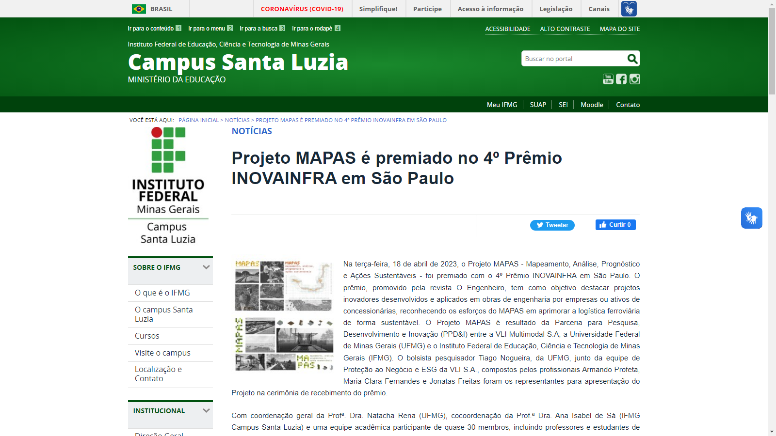 Projeto MAPAS é premiado no 4º Prêmio INOVAINFRA em São Paulo