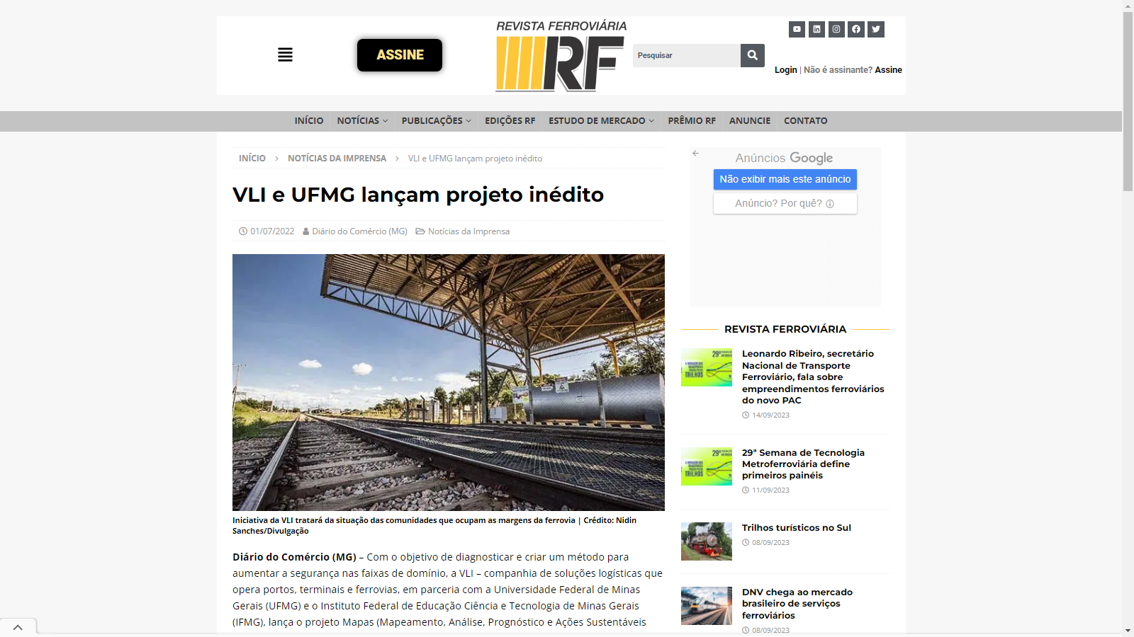 VLI e UFMG lançam projeto inédito